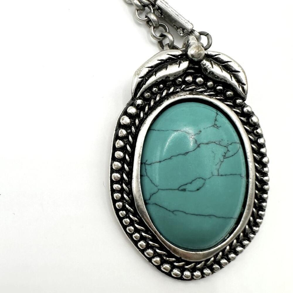 American Eagle Silver Faux Turquoise Pendant Necklace Western Coastal Cowgirl